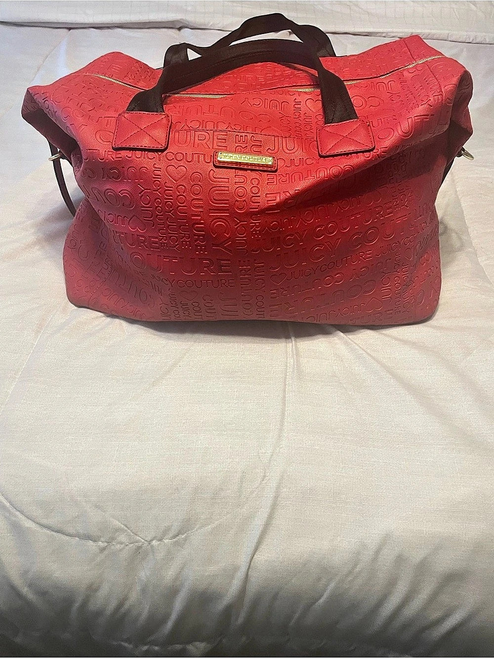 Juicy Couture Debossed Logo Duffle Bag Red & Brown
